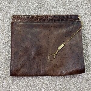Vintage Paola Del Lungo Ostrich Clutch Purse Gold Accent Made In Italy 90s